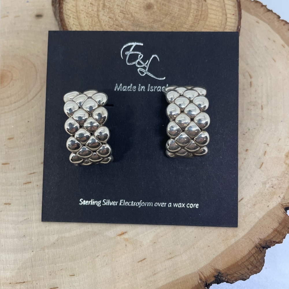 E&L Sterling Silver Popcorn Earrings Made in Israel Electroform